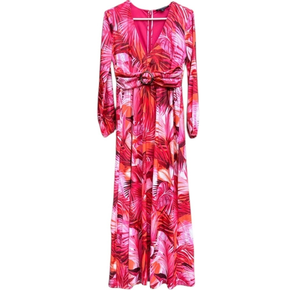 Like New Boston Proper Bright Leaf Print V Neck Maxi Dress Size 2